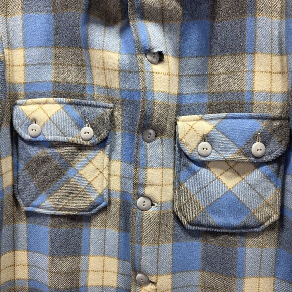 Vintage Chippewa Woolen Mills Jacket Mens Large Blue Gray Wool Plaid Shacket - Picture 2 of 11